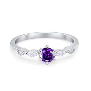 Petite Dainty Engagement Ring Marquise Simulated Amethyst CZ 925 Sterling Silver